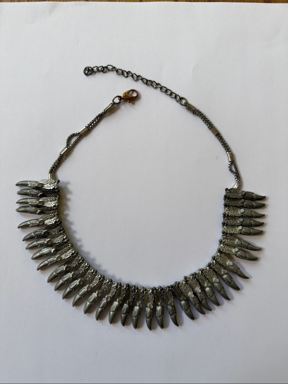 Antique Silver-Tone Spike Bib Necklace